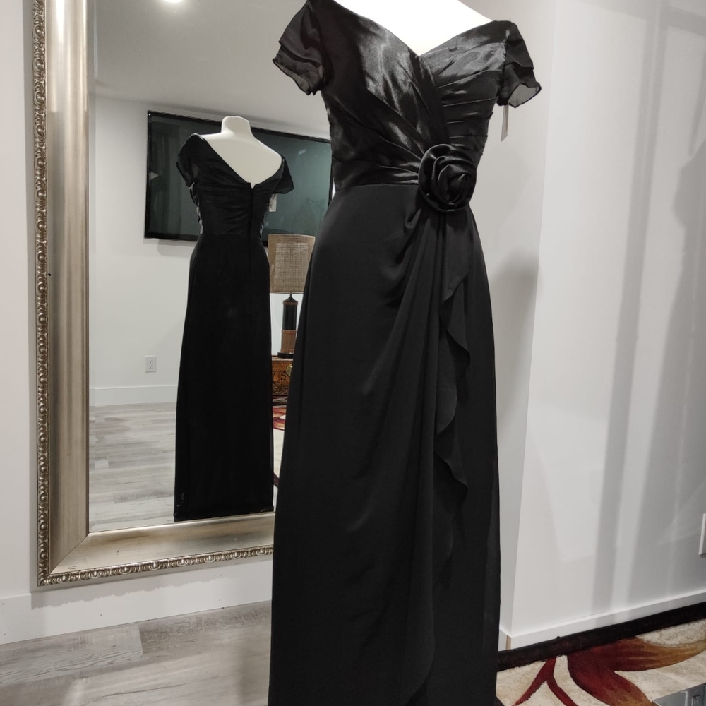 Black satin evening dress
